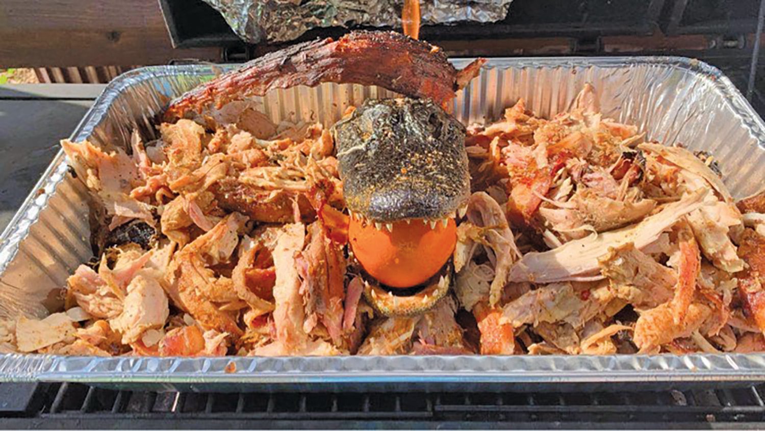Barbecued, pulled alligator is a delicious main course for Thanksgiving.